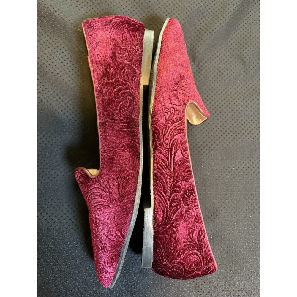 Dolce Nome Pico Burgundy Velvet Floral Damask Pointed Toe Mules Flat Shoes~Sz 7M - Picture 5 of 9